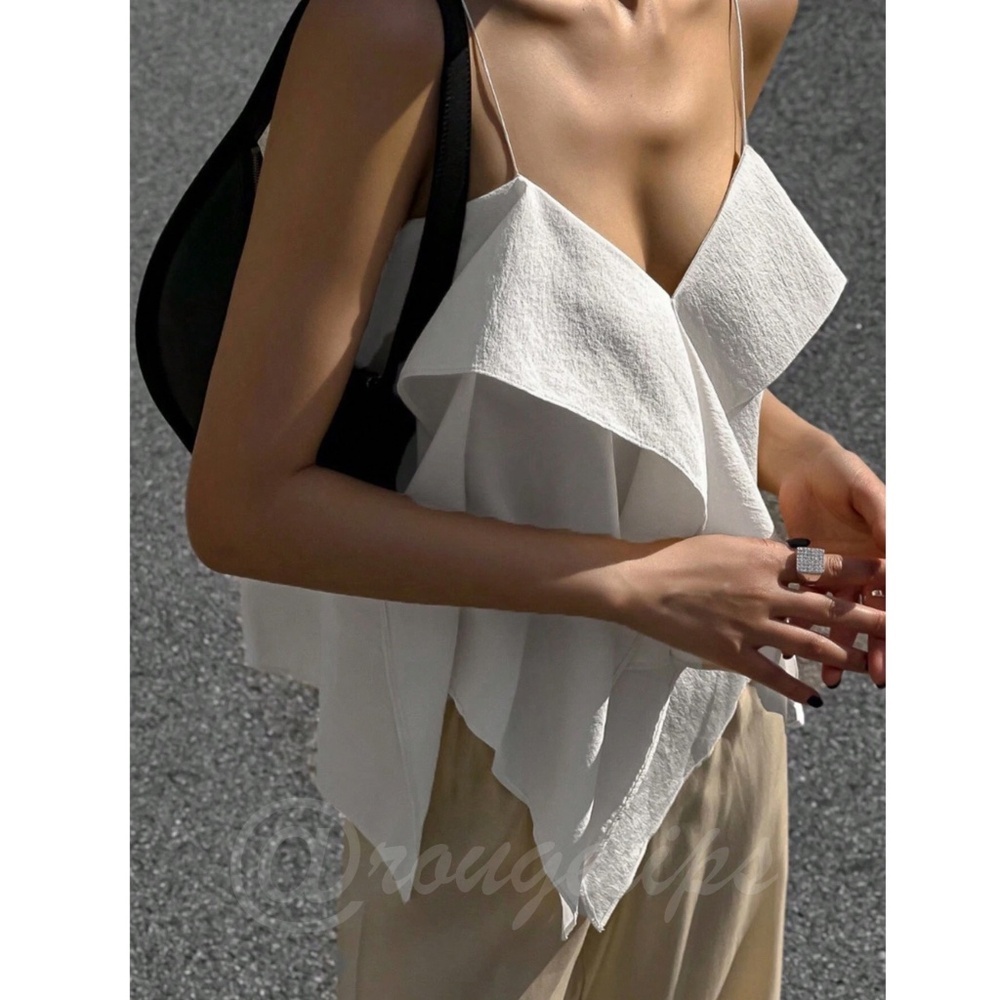 White Ruffle Cami Top Flowy - Picture 4 of 9